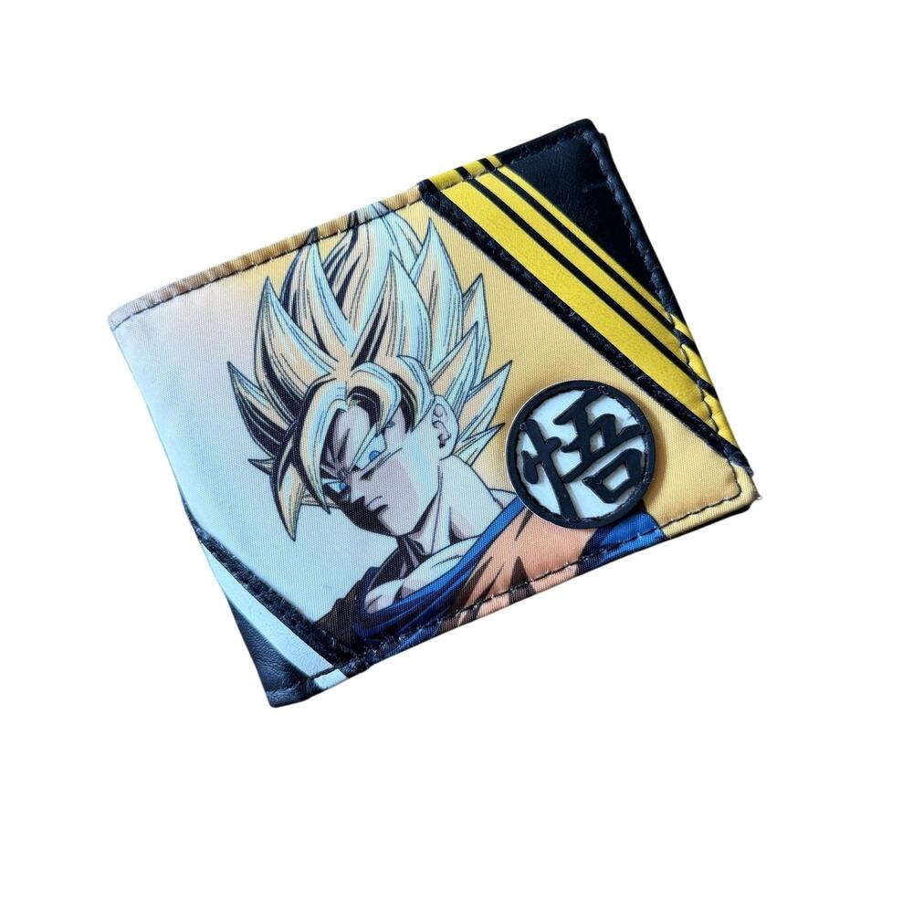 Bioworld DragonballZ Wallet Mens Goku Bifold Faux Leather Black Yellow